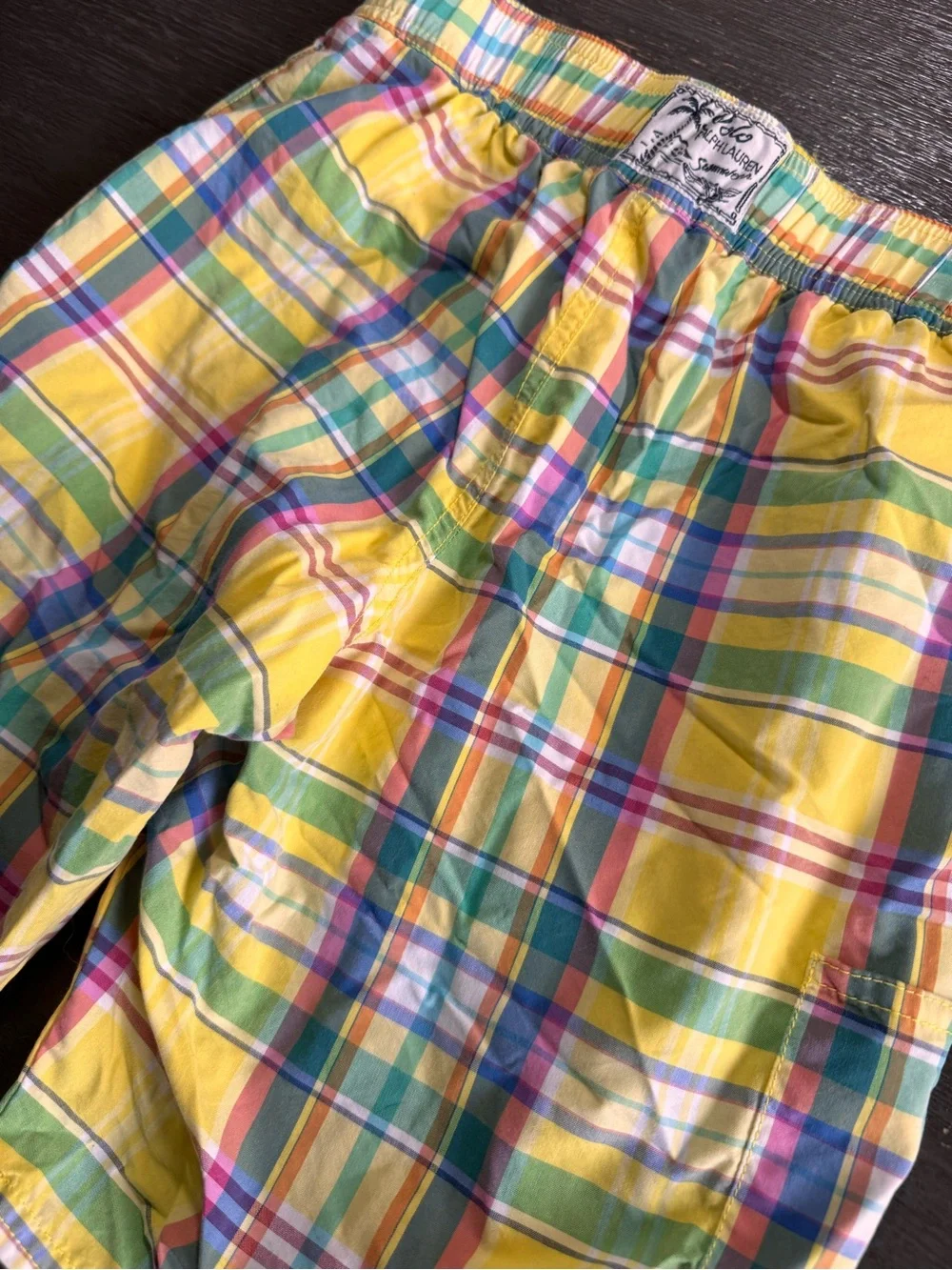 Y2K Ralph Lauren Vintage Colorful Plaid Boys Kids Swimsuit Trunks M